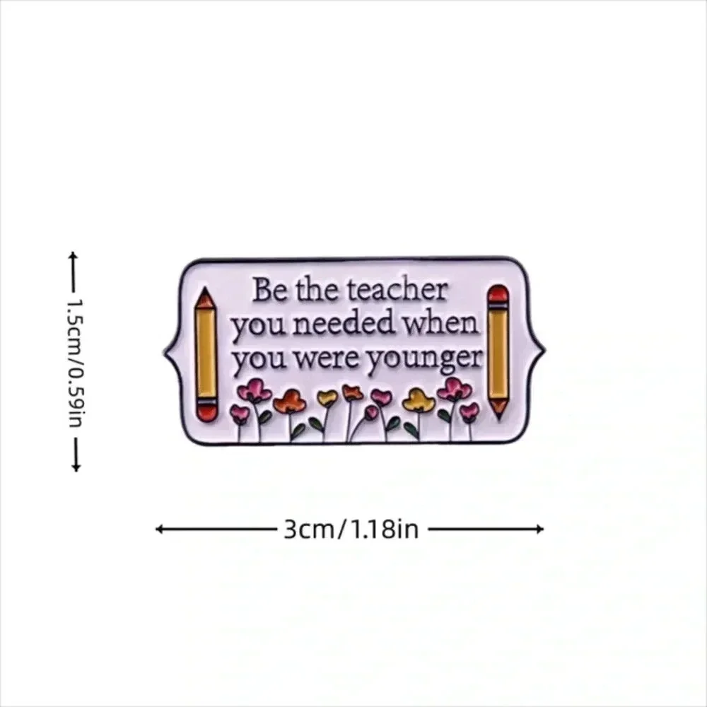 Purple with flowers and yellow pencil gift for a teacher enamel brooch pin